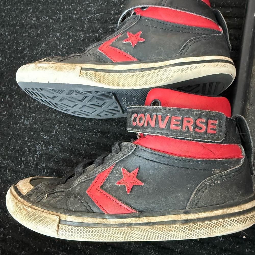 Kids black and red converse